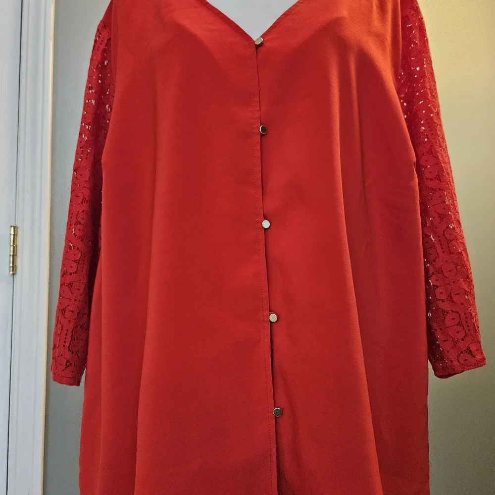 The Limited Red Lace Sleeve Blouse Women's Size 2x New With Tags - Picture 11 of 14